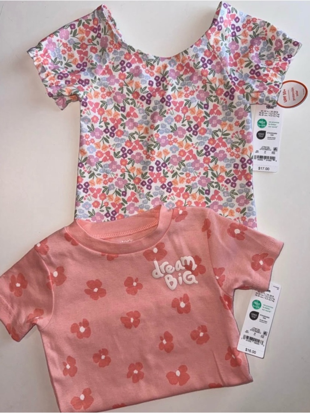 Kids Floral & Pink 'Dream Big' Short Sleeve Tops - Pack of 2